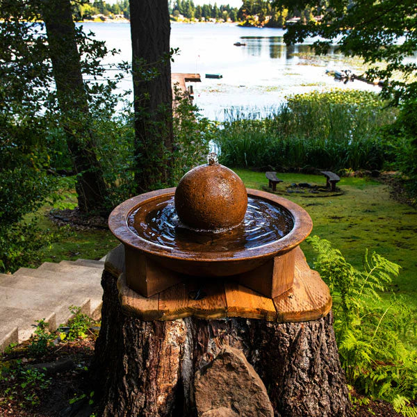 Outdoor Bubble Fountains Low Zen Sphere Fountain in action