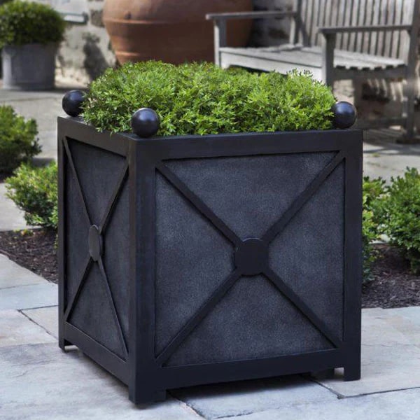 Planter Boxes Collection Image of Square Villandry Planter - Lead Lite - filled with plants in the backyard.