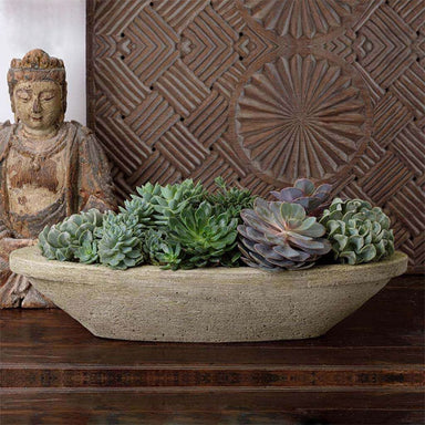 Barca Planter, Small on table filled with plants