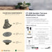 Info sheet for the Garden Terrace Meditation Fountain listing components, dimensions, weights, pump parts, and required tools.
