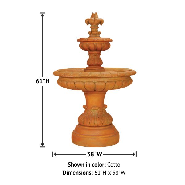 Giglio Two Tier Fountain against white background with product details.