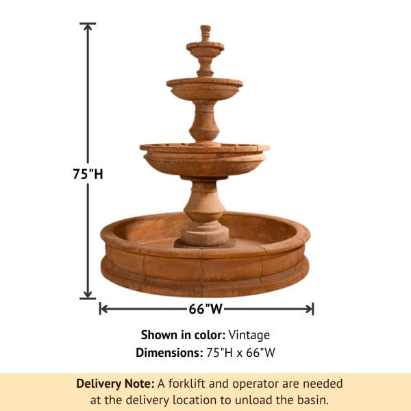 Montefalco Three Tier Pond Fountain with product details.