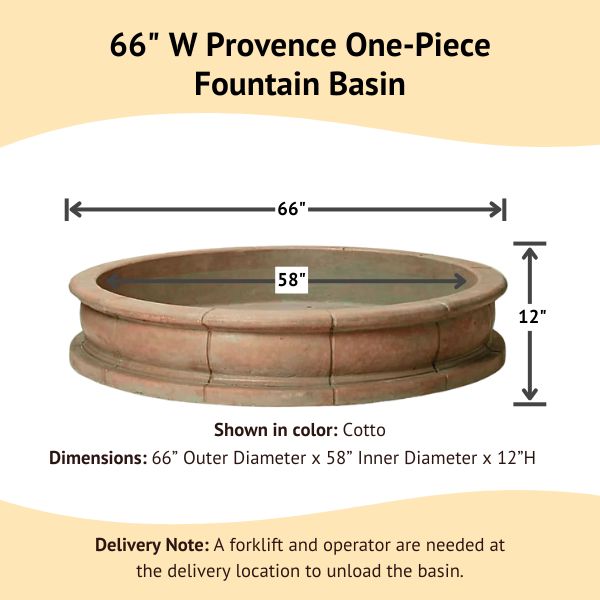 Provence One Piece Fountain Basin, Large against white backdrop 