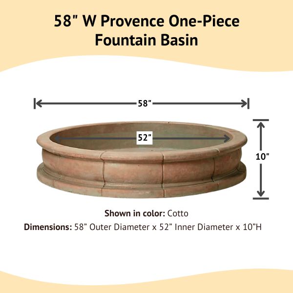 Provence One Piece Fountain Basin, Medium against white backdrop 