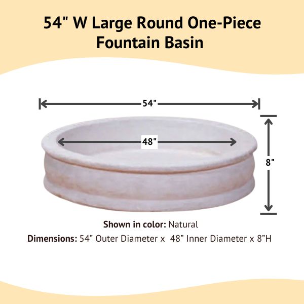 Round One Piece Fountain Basin, Large against white backdrop