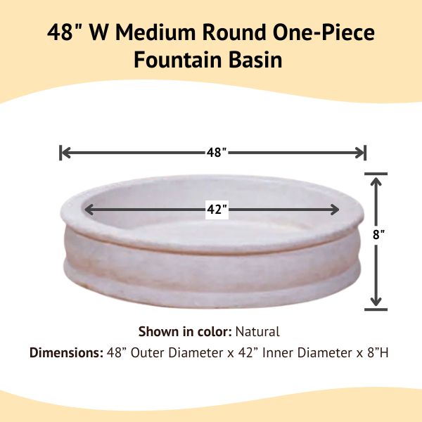 Round One Piece Fountain Basin, Medium against white backdrop