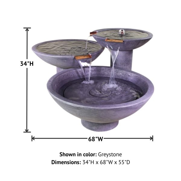 Scottsdale Fountain in action with product details.