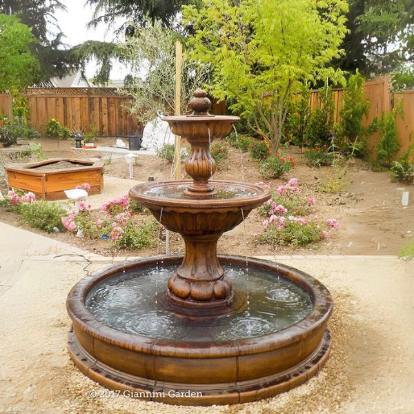 Sienna Pond Fountain in action in the backyard.