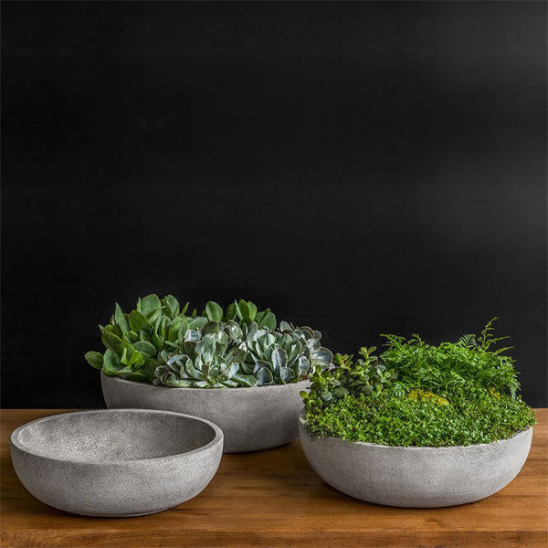 Terrace Bowl, Large on table beside two sizes planters.